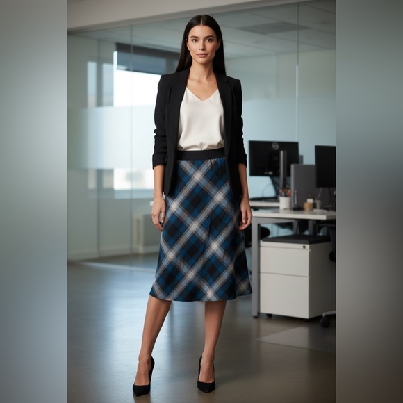 Cato Dresses & Skirts - Vintage Cato Blue and Black Plaid A-Line Skirt